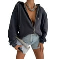 thumbnail image 1 of Qiylii Women Zip Up Hooded Jacket Casual Solid Color Long Sleeve Sweatshirt with Pockets Autumn Streetwear, 1 of 5
