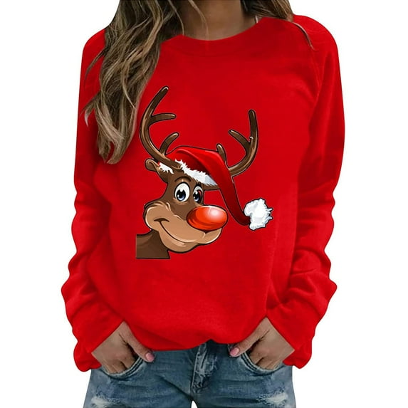 Qiylii Women’s Christmas Sweatshirt Cartoon Round Neck Long Sleeve Pullover Tops,S-XXXL