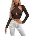 thumbnail image 1 of Qiylii Women´s Crisscross Halter Tank Tops Ruched Crop Long Sleeve Front Wrap Cami Crop Top Bustier Corset, 1 of 7