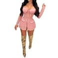 thumbnail image 1 of Qiylii Women's Fashionable 2Pcs Outfit Sets Long Sleeve Mesh See Through Zipper Tops + Solid Color Skinny Shorts, 1 of 8