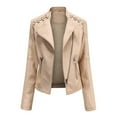 thumbnail image 1 of Qiylii Women's Faux Leather Jacket Long Sleeve Lapel Zip Up Moto Biker Short Coat, 1 of 2