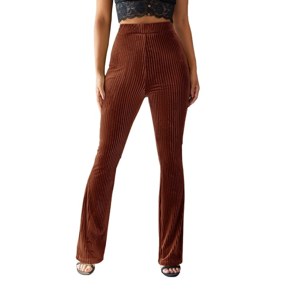 Qiylii Women's Flare Velvet Pants High Elastic Waist Velour Bell Bottom Bootcut Yoga Pants Tummy Control Workout Trouser
