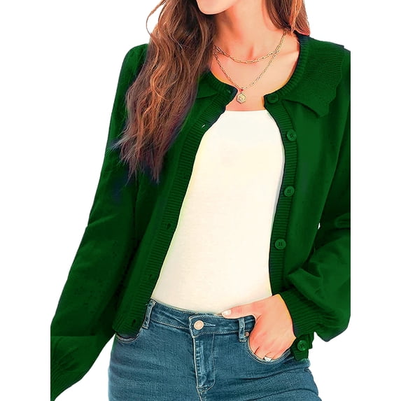 Qiylii Women’s Knitted Coat Solid Color O-Neck Long Sleeve Cardigan Sweater