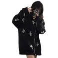 thumbnail image 1 of Qiylii Women's Long Hoodie, Rhinestone Cross Pattern Loose Full Zip Sweatshirt, 1 of 9