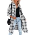 thumbnail image 1 of Qiylii Women's Long Plaid Long Jacket, Casual Long Sleeve Button Down Shacket Jacket with Pockets, 1 of 5