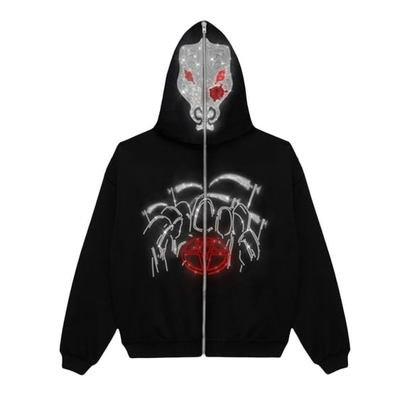 Qiylii Women's Long Sleeve Hooded Sweatshirt Coat, Halloween Butterfly Skeleton Pattern Full Zipper Closure Side Pockets Casual Outwear