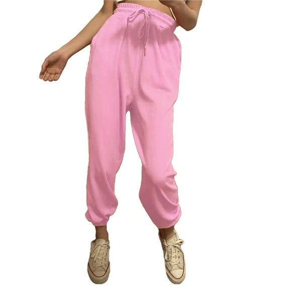 Qiylii Women's Loose Sweatpants Elastic Waist Drawstring Solid Color Jogger Pants