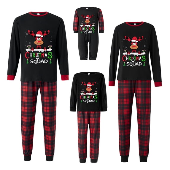 Qiylii Women's & Men's & Kids Christmas Long Sleeve Matching Pajamas Set, Red And Black