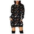thumbnail image 1 of Qiylii Women’s Pumpkin Printed Long Sleeve Hooded Dress with Pocket, 1 of 6