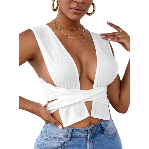 Qiylii Women's Pure Color Cocktail Vest, Sleeveless Low-Cut Tank Tops