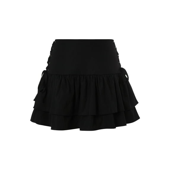 Qiylii Women's Ruffle Mini Skirt, High Waist Solid Color Cross Tie Up Skirt