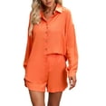 thumbnail image 1 of Qiylii Women's Shorts Leisure Clothes Set Fashion Print/Solid Color Long Sleeves Single Breasted Shirt Elastic Waist Shorts Outfits, 1 of 5