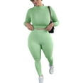 thumbnail image 1 of Qiylii Women’s Solid Color Suits,Long-Sleeves Short Top+High-Waist Skinny Pants, 1 of 3