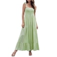 thumbnail image 1 of Qiylii Women's Summer Boho Spaghetti Strap Square Neck Solid Color Ruffle A Line Beach Long Maxi Dress, 1 of 5