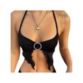 thumbnail image 1 of Qiylii Women's Summer Sexy Sling Vest Black Sleeveless Backless Hanging Neck Irregular Crop Tops, 1 of 9
