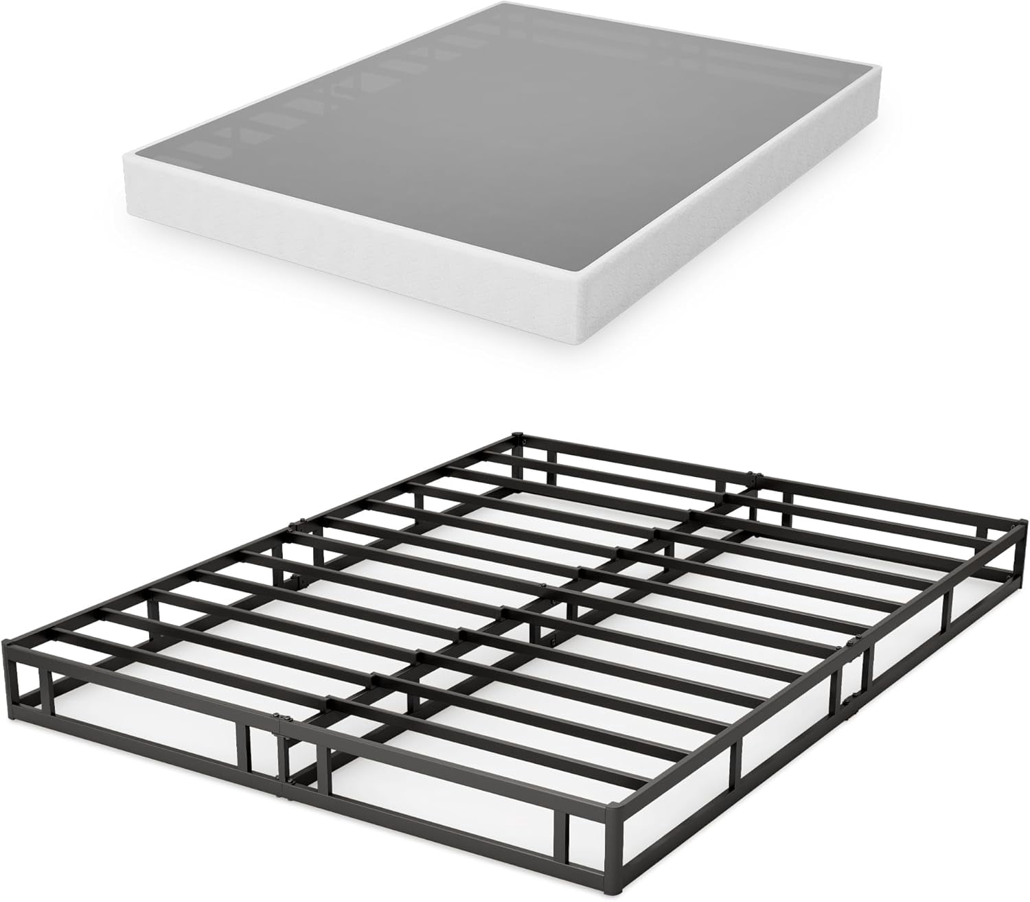 Qiyou 7 Inch Low Profile Full Box Spring, Heavy Duty Steel Mattress Foundation with Fabric Cover, Quick Assembly Metal Bed Base