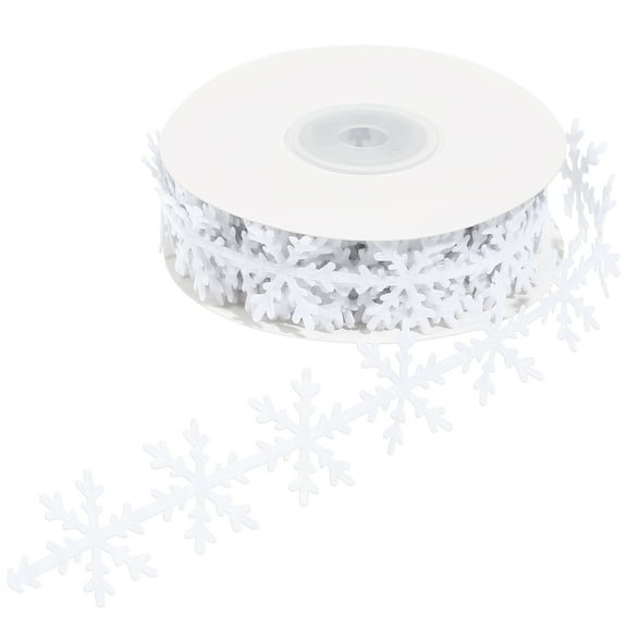 Qiysamall 1 Roll White Snowflake Double Ribbon for Christmas Tree and New Year Decoration, Festive Holiday Craft Trim