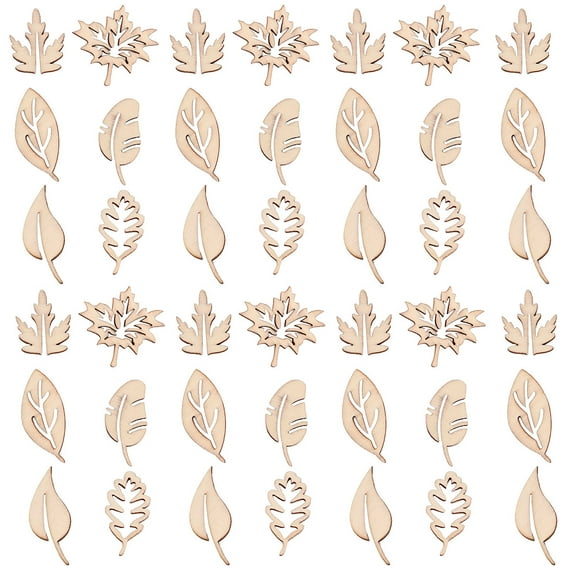 Qiysamall 100pcs Creative Leaves Shape Woodpieces Ornament DIY Wood Crafts (Mixed Style)
