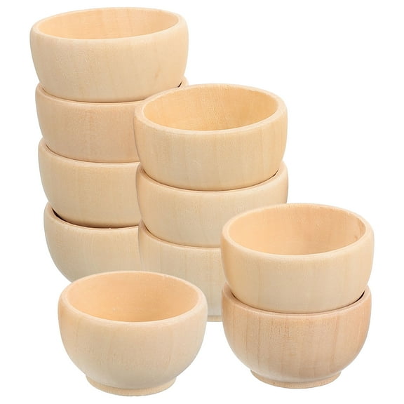 KALLORY Set of 10 Small Unfinished Wood Bowls for Crafts, Home Decoration, and Projects