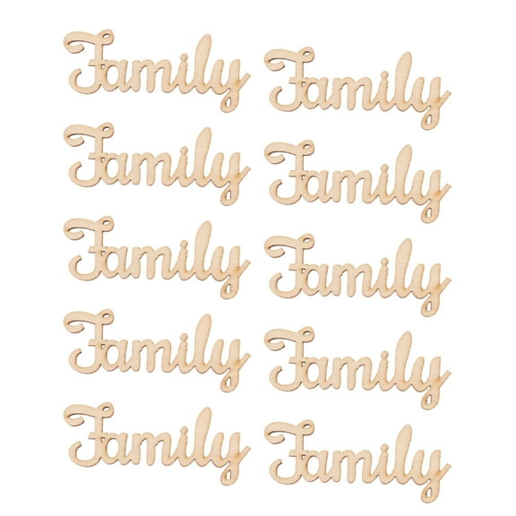 Qiysamall 10pcs Letters Wood Piece Family Wood Sclices Unfinished Family Wood Words Sign Ornaments for Crafts Home Wedding Christmas Birthday DIY
