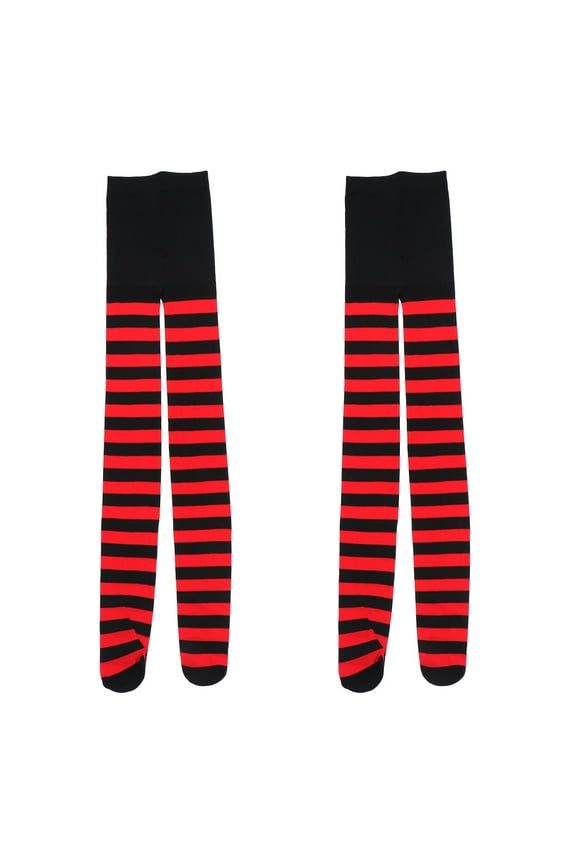 2 Pairs Christmas Stockings Tube Socks Red Black Stripes Holiday Party Costume Accessory for Women and Girls