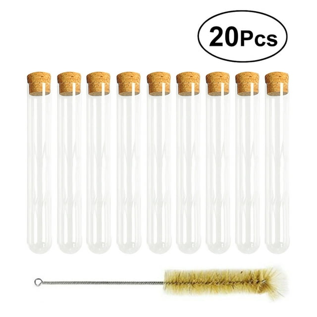 Qiysamall 20 PCS Glass Clear Test Tubes with Cork Stoppers and Brush