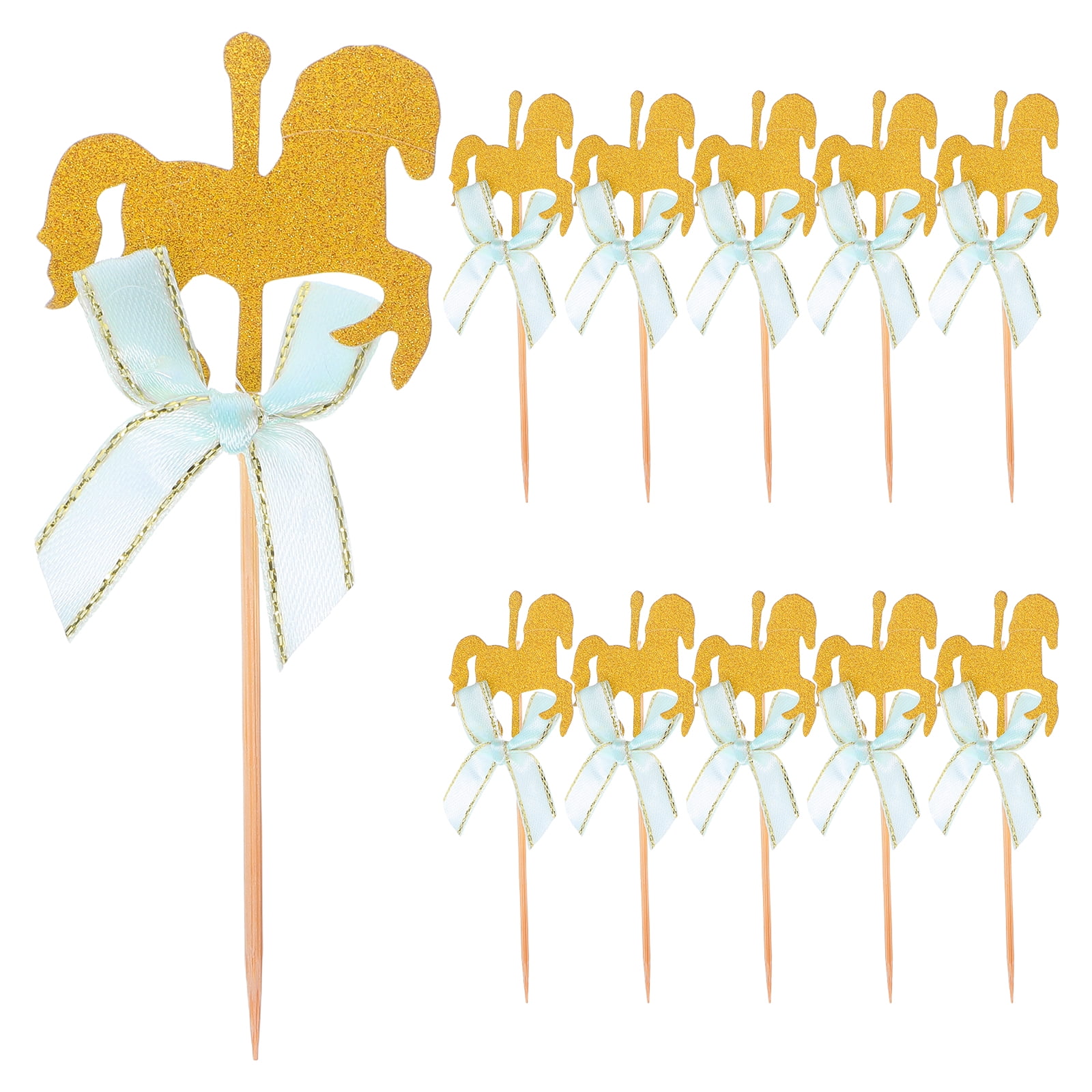 Qiysamall 20Pcs Toppers, Horse Cupcake Toppers Golden Lovely Shape for ...