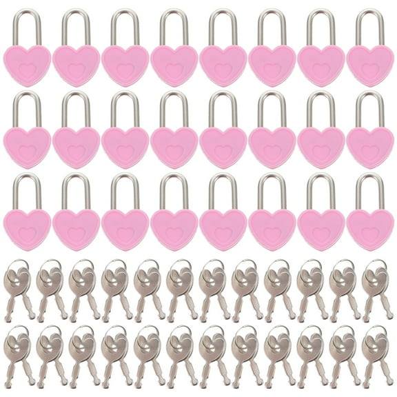 Qiysamall 24pcs Small Metal Padlock Heart Shaped Padlock Mini Diary Book Lock with Keys