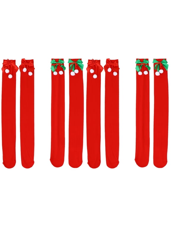 4 Pairs Christmas Over Knee Socks, Festive Knee High Stockings for Holiday Party and Winter Wear