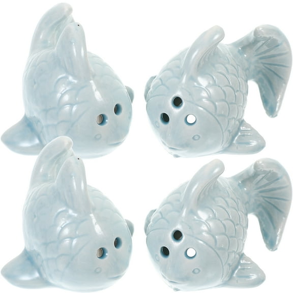 Qiysamall 4pcs Cooking Use Seasoning Dispenser Ceramic Seasoning Bottle Salt Pepper Holder Fish Shaped Spice Jar