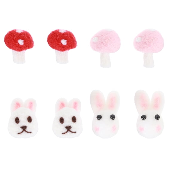 Qiysamall 8pcs Easter Bunny Felt Decorations with Mushroom Design, Wool Felt Craft Embellishments for Projects