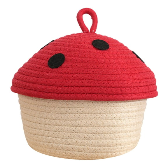 Qiysamall Cotton Rope Basket with Lid, Desktop Storage Organizer, Woven Sundries and Snack Storage Basket for Home and Office