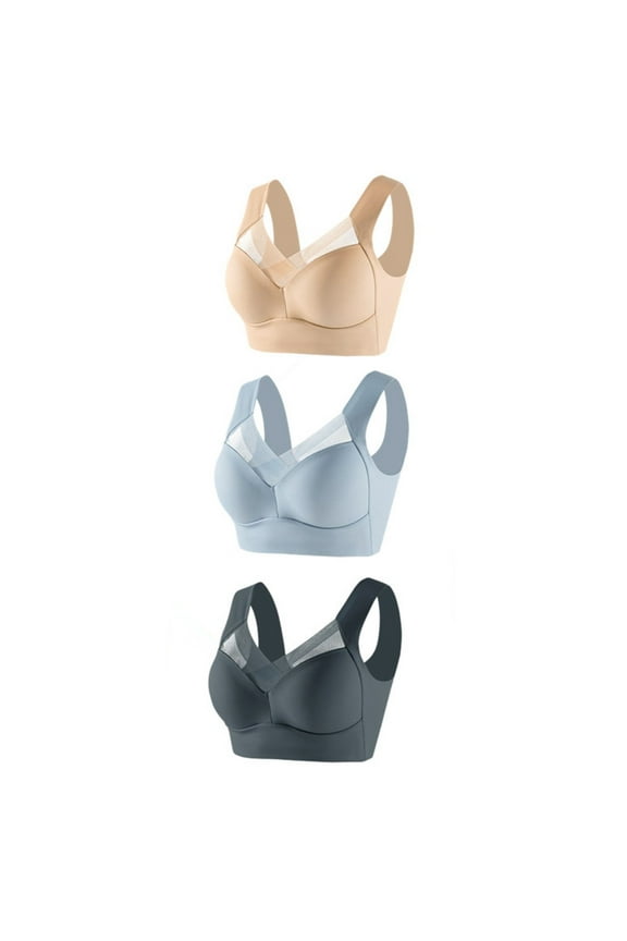 3PC Women's Large Strapless Lace Tank Top Underwear Thin Side Fold Side Gather Adjustable Bra Brazier for Women