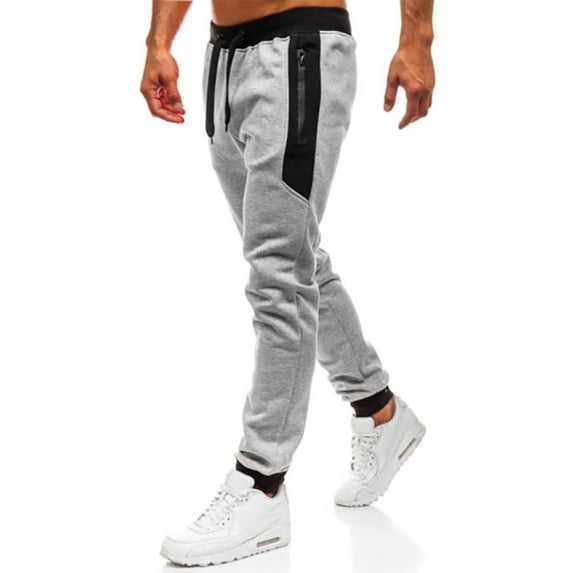 Qiyuancai Men's Solid Color Casual Sports Pants Zipper Pocket Color Matching Trousers Comfortable Slip