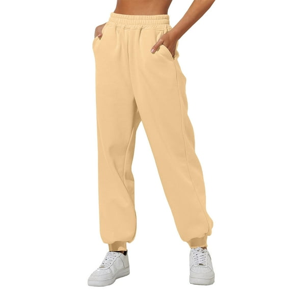 Qiyuancai Pants for Women Dressy Casual ’S Lined Sweatpants Wide Straight Leg Bottom Sweatpants Joggers Workout High Waisted Yoga With Pockets Trousers