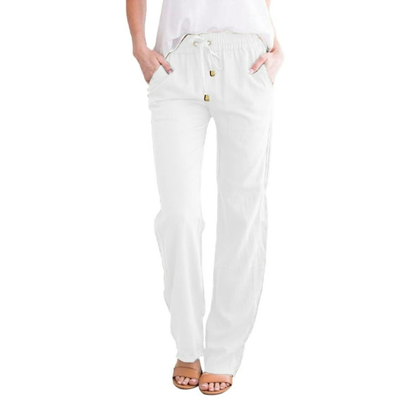 Qiyuancai Solid Straight Pants Waist And Long Women Casual Elastic Drawstring Cotton Pants Dress Pants Women plus Size