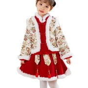 Qiyuancai Toddler Girl Dresses Baby Hanfu Chinese New Year Lined Warm Princess Tang Suit With Bag Performance Dress