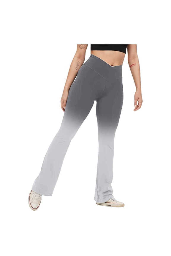 Women Gradient Print Yoga Pants Boot Cut High Waist Workout Leggings Elastic No-See Through Flare Tummy Control Pants Yoga Pants for Women with Pockets Cotton