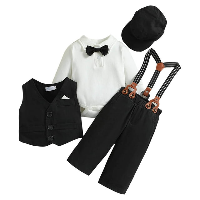 Qiyugyxx Newborn Boy's Outfit Set Autumn Print Pants Romper Vest Hat