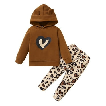 WOYY Toddler Girls Outfit Set Cute Cartoon Patchwork Hooded Sweatshirt Print Pants