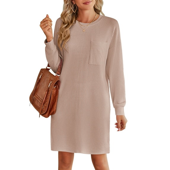 Qiyulanc women dresses autumn crew neck long sleeve mini shirtdress casual female clothing sizes S-XXL