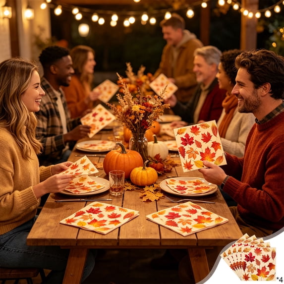 Qjidjing 25Pcs Disposable Maple Paper Napkins, 6.69×6.69 Inch, for Halloween, Fall Harvest Thanksgiving Dinner Party Supplies