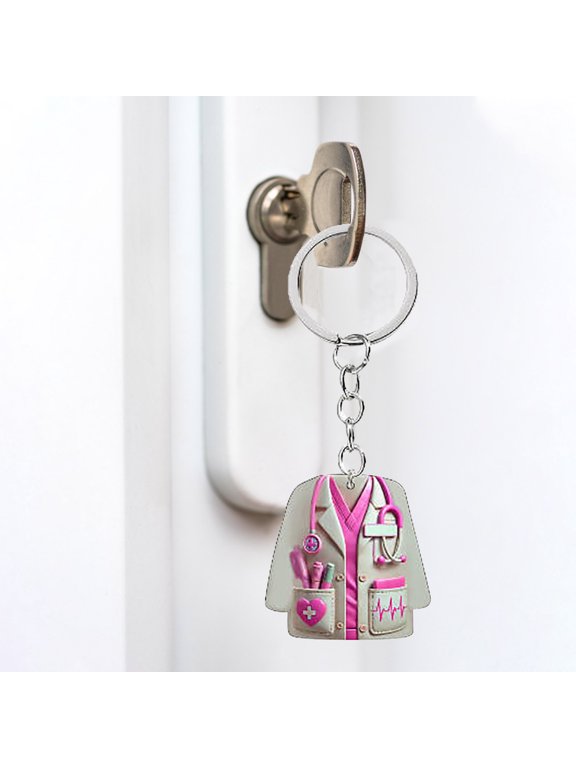 2D Nurse Uniform Keychain Pendant, Acrylic Christmas Tree Decoration for Car Mirror, Bag, Stocking Stuffers, Holiday Gifts