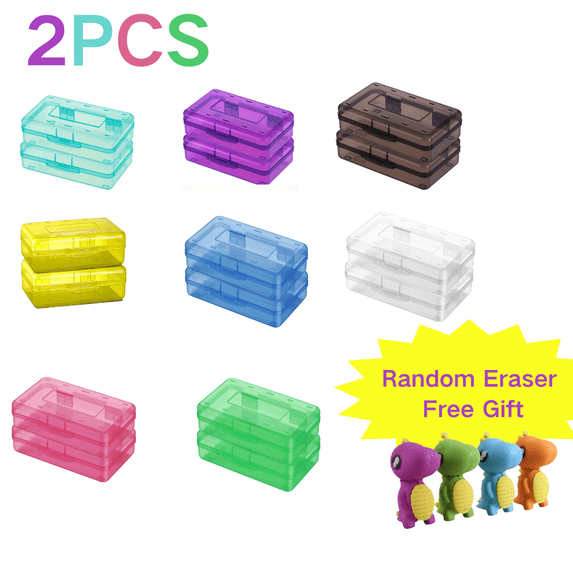 Qjidjing 2Pcs Clear Pencil Boxes, Storage Cases, Large Capacity, Snap-tight Lid, Stackable Design for Office & Desktop Stationery Organization