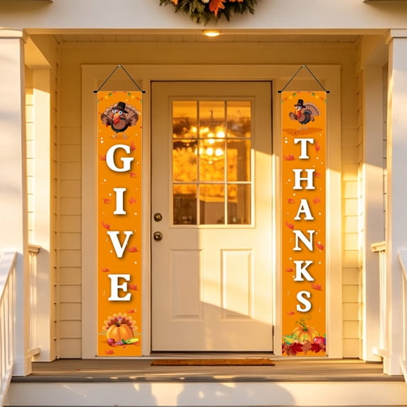 Qjidjing 2Pcs Farmhouse Thanksgiving Vertical Door Banner Couplet Set, Harvest Hanging Sign for Front Porch Entryway Holiday Front Door Decor