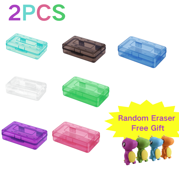 Qjidjing 2Pcs Pencil Boxes, Clear Storage Cases, Large Capacity, Snap-tight Lid, Stackable Design for Office & Desktop Stationery Organization