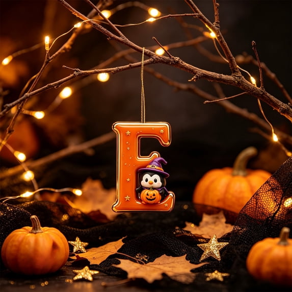 Qjidjing Halloween Initial Letter Hanging Ornament, Acrylic Personalized Letter Pendant, 2D Flat DIY, for Christmas Tree, Wall, Winter Holiday Gifts