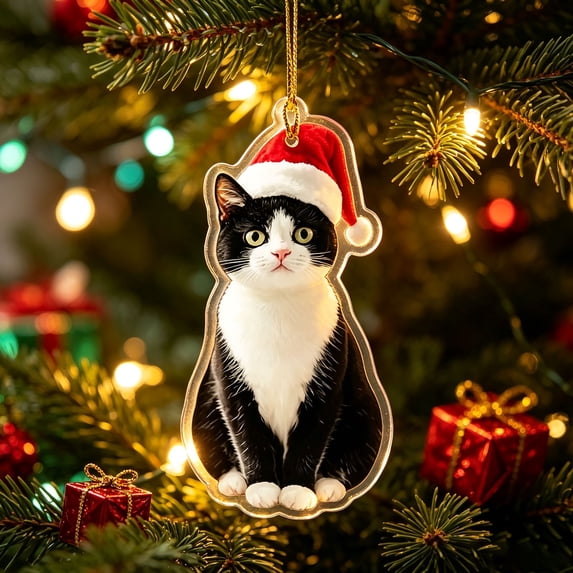 Qjidjing Christmas Tree Ornaments, Acrylic Pet Cat Printed Pendants, 2D Hanging Decor, for Xmas Party, Indoor Home, Christmas Tree Arrangement