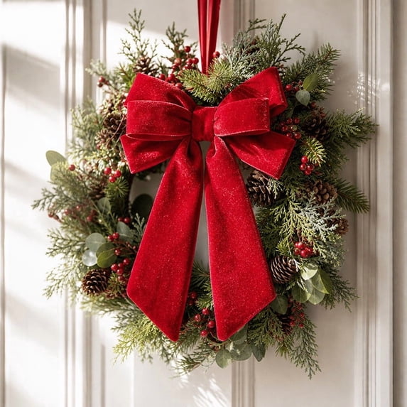 Qjidjing Christmas Tree Ornaments, Medium Velvet Bow Hanging Pendants, for Christmas Tree, Front Door, Home Wall Holiday Decor