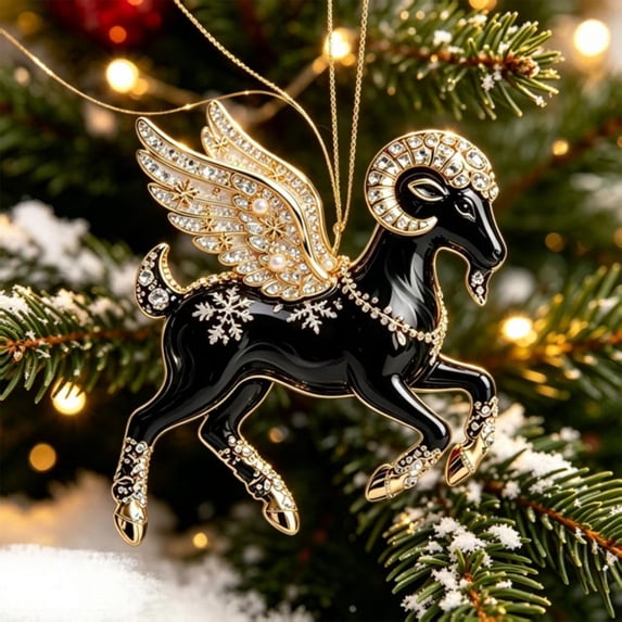 Qjidjing Christmas Tree Ornaments, Xmas Hanging Pendants, Acrylic Flat Goat Shape, for Car Rearview Mirror, Backpack, Indoor Home Decor
